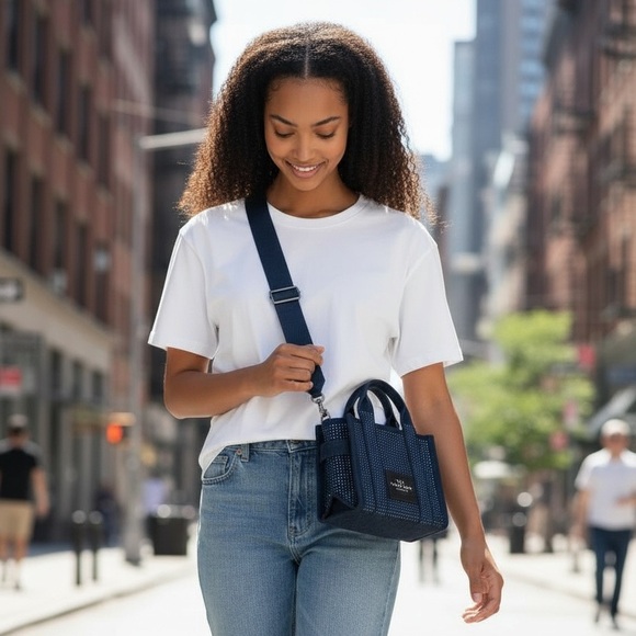 Marc Jacobs The Crystal Denim Blue Small Tote Bag NWT MINI 2 Crossbody Dustbag - Picture 13 of 13